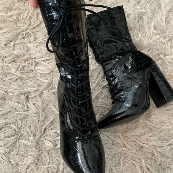 Croc Lace Up High Ankle Boots - Picture 5 of 11